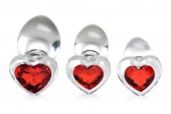 Red Heart Gem Glass Anal Plug Set