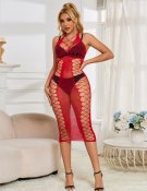 Fishnet Hollow Out Long Lingerie Red