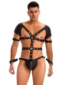 Faux Leather Harness Zipper Men Bodysuit