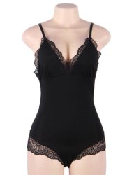 Lace Bodysuit with Hook Crotch Closure Black