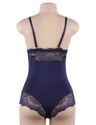 Lace Bodysuit with Hook Crotch Closure Blue