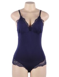 Lace Bodysuit with Hook Crotch Closure Blue