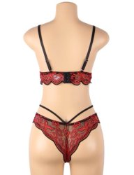 Cross Lace Strap Bra Set Red