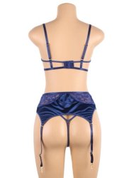 Exquisite Metal Buckle Bra And Garter Set Blue