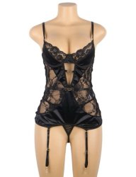 Gartered Lingerie With Underwire Black