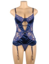 Gartered Lingerie With Underwire Blue
