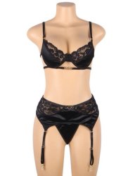 Exquisite Metal Buckle Bra And Garter Set Black