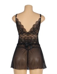 Lace Stitching Strap with Flower Mesh Black