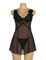 Lace Stitching Strap with Flower Mesh Black
