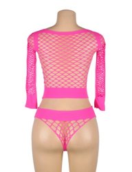 Two-Piece Fishnet Crop Pink