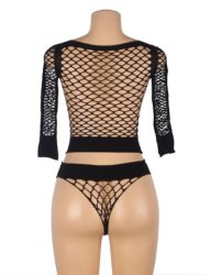 Two-Piece Fishnet Crop Black