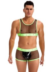 Green Men Sexy Fishnet See Through Lingerie Set