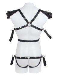 Faux Leather Harness Zipper Men Bodysuit