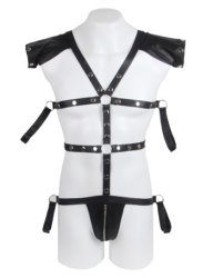 Faux Leather Harness Zipper Men Bodysuit