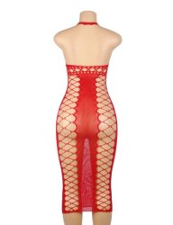 Fishnet Hollow Out Long Lingerie Red