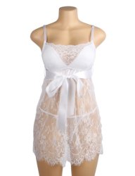 Eyelash Lace Sexy Push Up Babydoll White