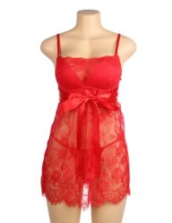 Eyelash Lace Sexy Push Up Babydoll Red