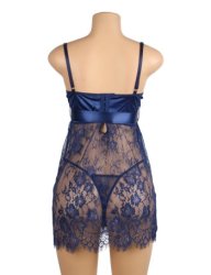 Eyelash Lace Sexy Push Up Babydoll Blue