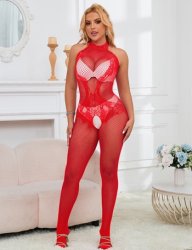 Lace And Fishnet Turtleneck Red