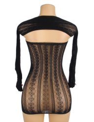 Hollow Out Bow Bodystocking Black