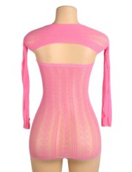 Hollow Out Bow Bodystocking Pink