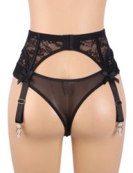 Bow Metal Clips Garterbelt Black
