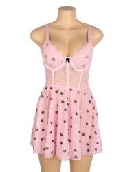 Heart Printed Lace Mesh Pink