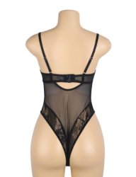 Lace Push Up Open Crotch Bodysuit Black