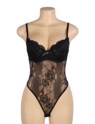Lace Push Up Open Crotch Bodysuit Black
