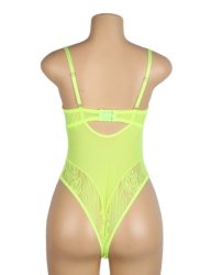 Lace Push Up Open Crotch Bodysuit Green