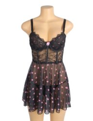 Heart Printed Lace Mesh Black