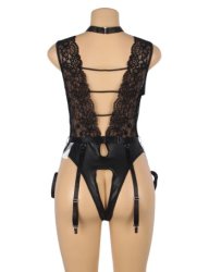 Deep V-neck Faux Leather Bodysuit