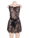 Black Sheer Floral Eyelash Trim Lace Babydoll Set